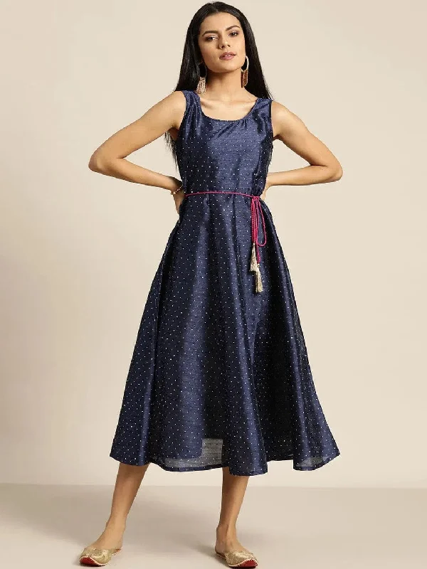 Navy Mukaish Work Anarkali Dress