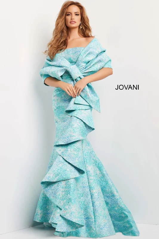 TightcollarJovani 08093 Long Mermaid Ruffle Formal Evening Prom Dress