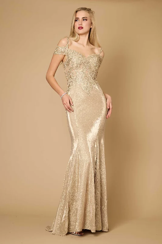 TightsportsbraLong Off Shoulder Lace Formal Evening Dress Gold