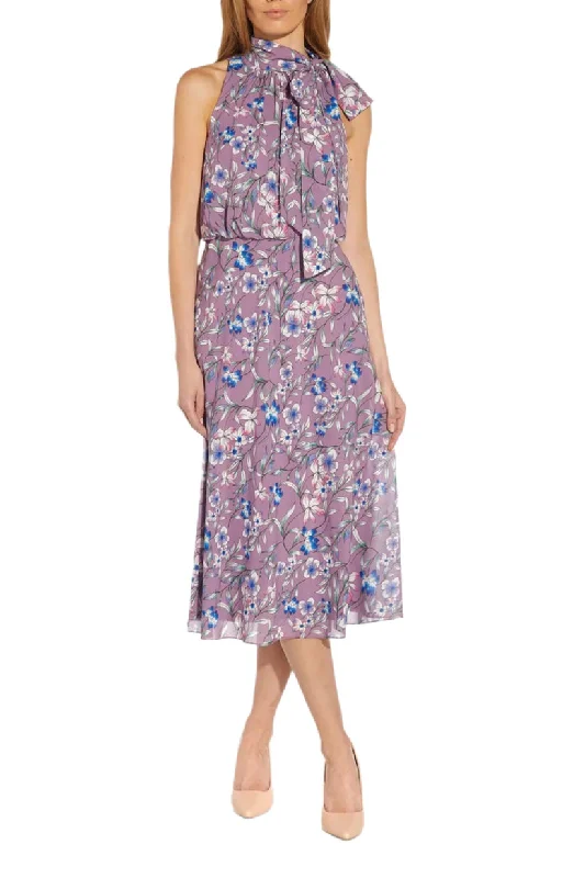 TightlyAdrianna Papell AP1D104621 Short Blouson Floral Print Cocktail Midi Dress