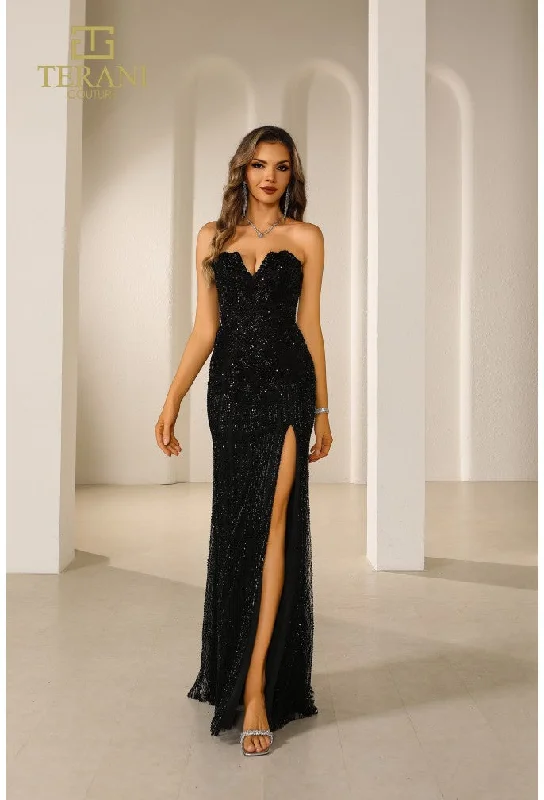 TightskirtTerani Couture 251P4574 Beaded Slit Long Formal Prom Dress