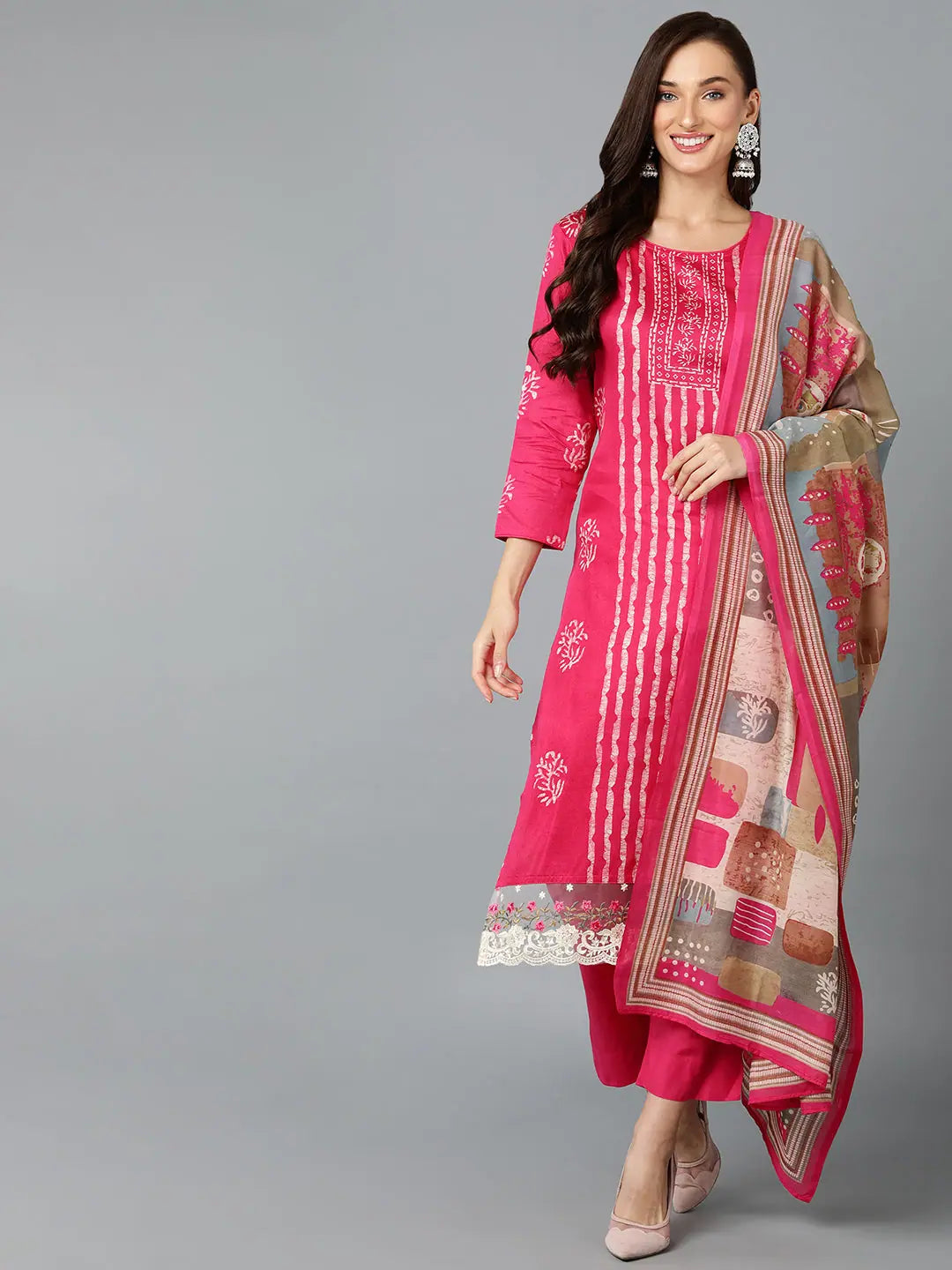 Silk Blend Rani Pink Straight Kurta Pant-VKSKD1809A_XS