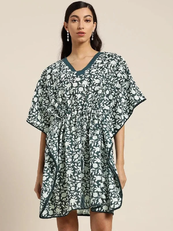 Navy Floral Pom Pom Lace Short Kaftan