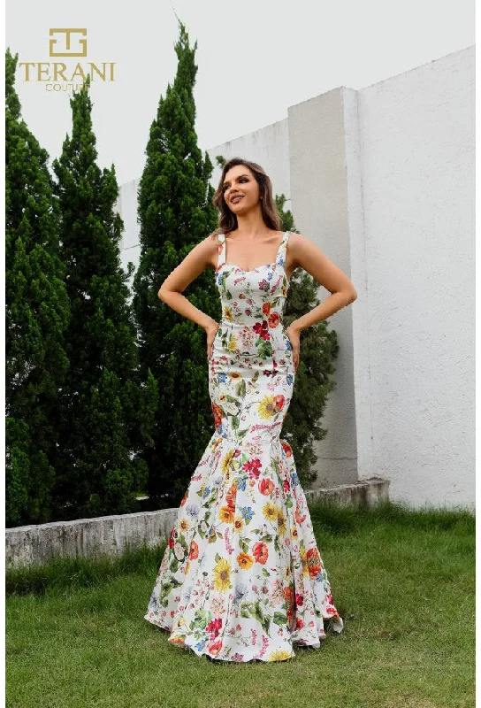 TightsecurityTerani Couture 251P4378 Fitted Formal Long Printed Prom Dress