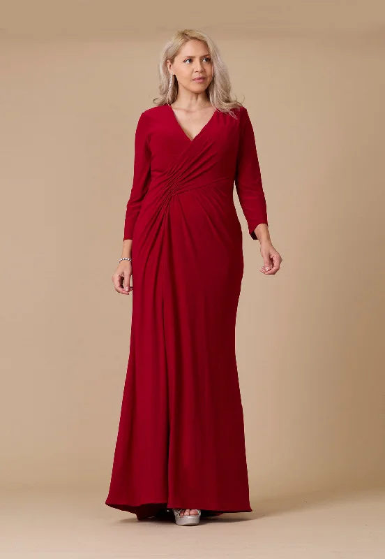 TightlyLong Formal Stretch Evening Long Sleeve Dress Burgundy