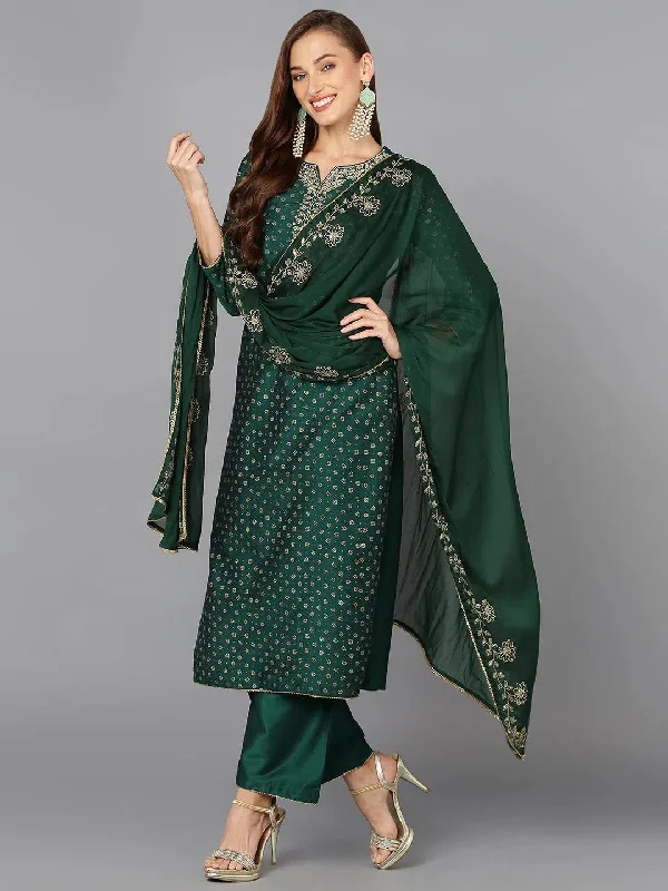 Bottle Green Silk Blend Embroidered Party wear-PKSKD1890_XS