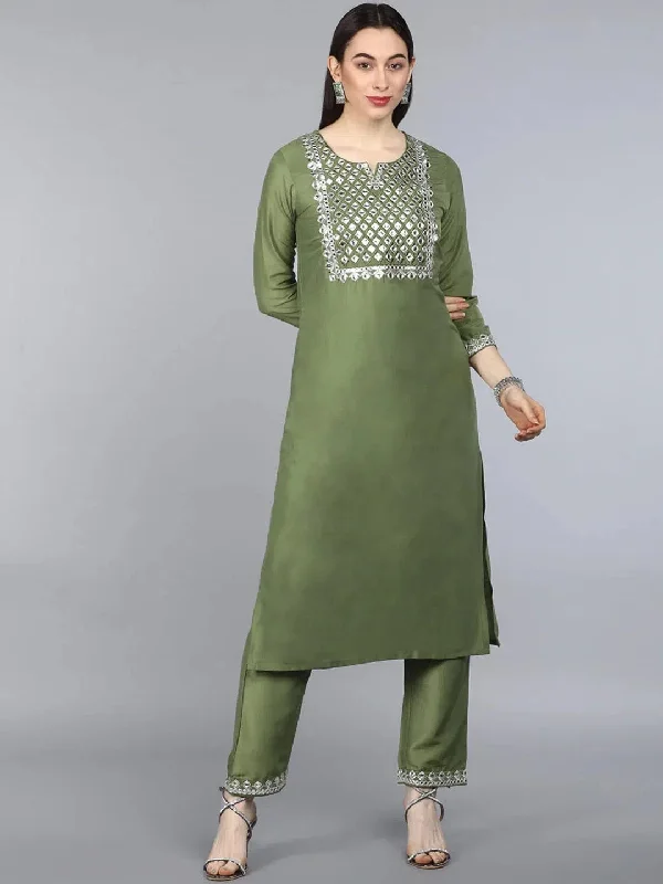 Ahika Poly Silk Printed Kurta Pant Set-PKSET1115A_S