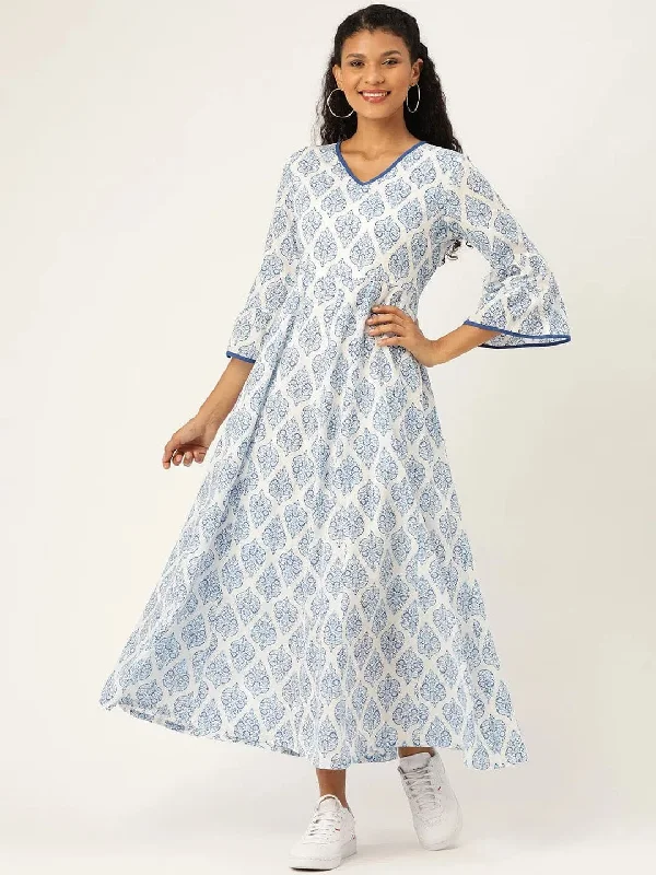 Blue Motif Floral Anarkali Maxi