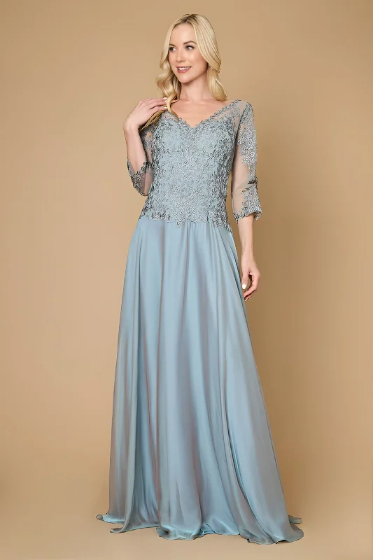 TightlinkLong Sleeve Formal Mother of the Bride Lace Dress Periwinkle