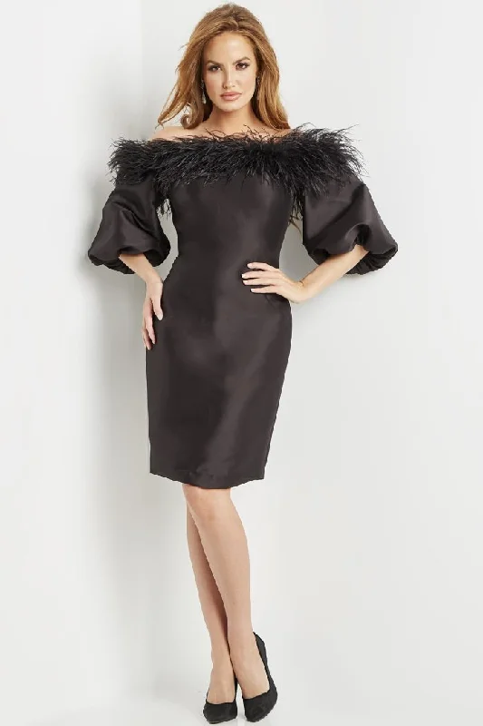 TightlegJovani 08211 Short Feather Cocktail Knee Length Dress