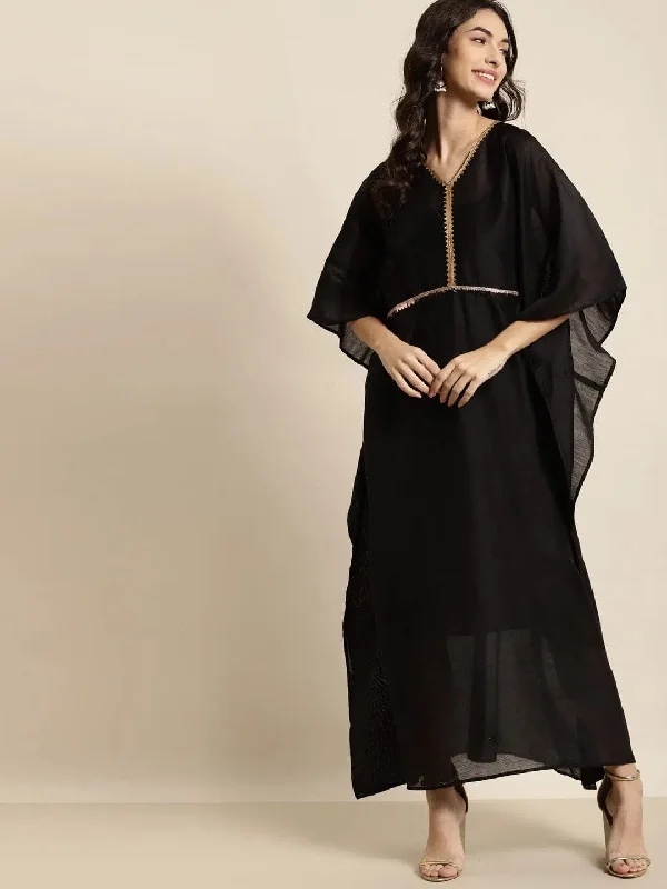 Black Chanderi Lace Kaftan With Slip