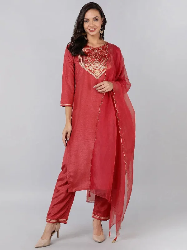 Ahika Poly Silk Yoke Design Kurta Trousers-PKSKD1321_S