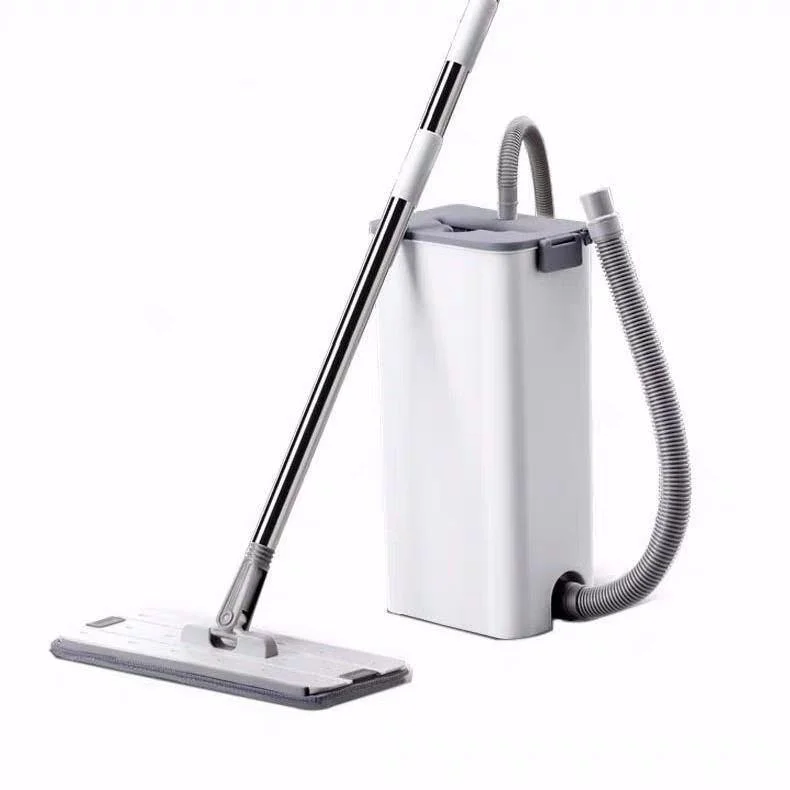 360 Degrees Shaft Rotates Aluminum Alloy Rod Floor Mop and Bucket Set Professional Floor Cleaning System (White)