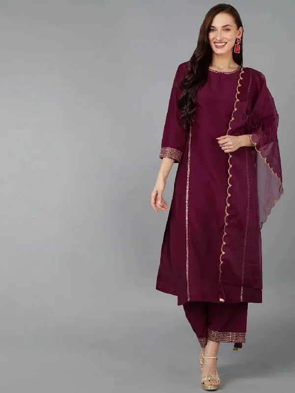 Ahika Women Silk Blend Embroidered Solid Kurta-PKSKD1702_XS