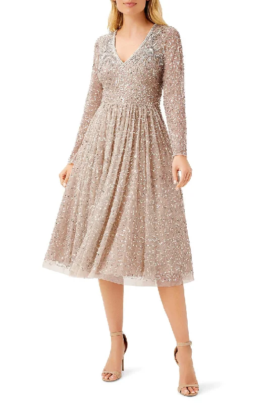 TightfitAidan Mattox MD1E207535 Short Mother of the Bride Long Sleeve Midi Dress