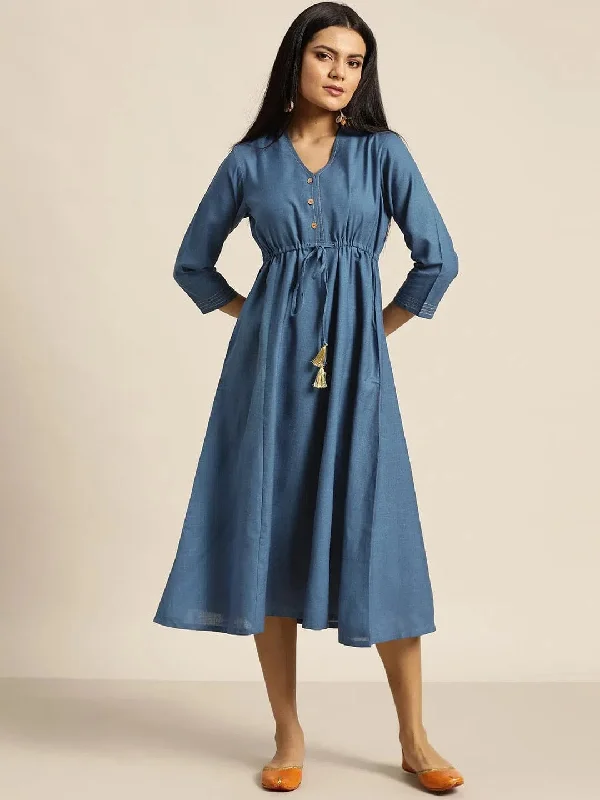 Blue Drawstring Anarkali Dress