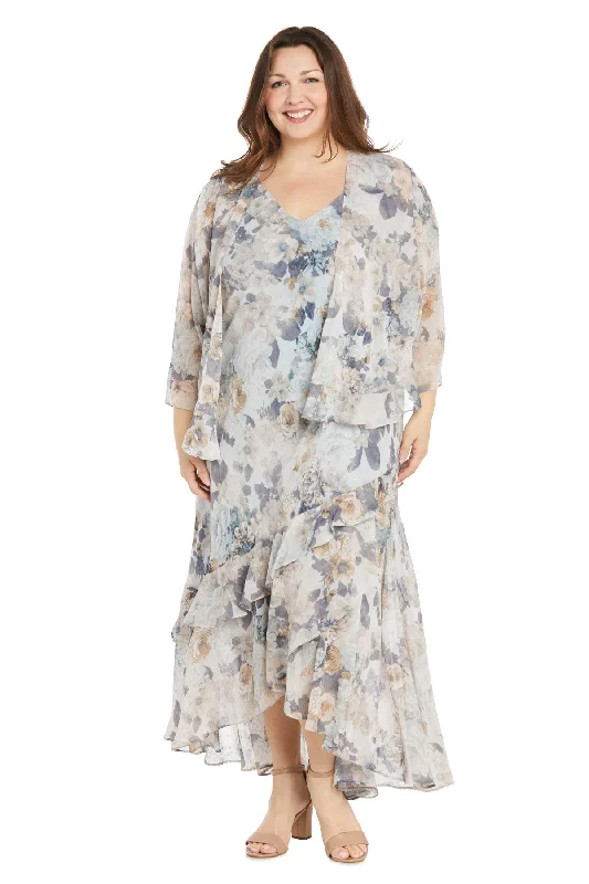 TightensembleR&M Richards 3043W Plus Size Floral Jacket High Low Dress