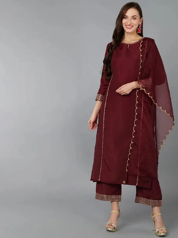 Ahika Women Silk Blend Embroidered Solid Kurta-PKSKD1703_XS