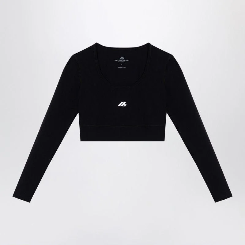 BALENCIAGA Sleek Black Activewear Crew-Neck TopCrewneckshirt