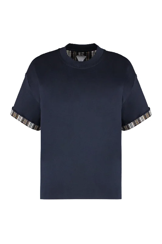 BOTTEGA VENETA Elegant Cotton Crew-Neck Tee with Check LiningCrewnecktrend