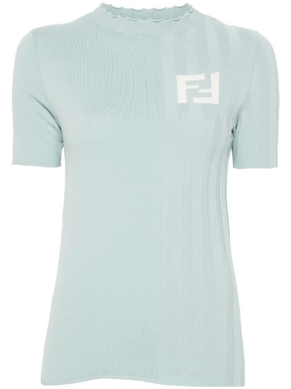 FENDI Clear Blue Ribbed Crew Neck TeeCrewnecklinen