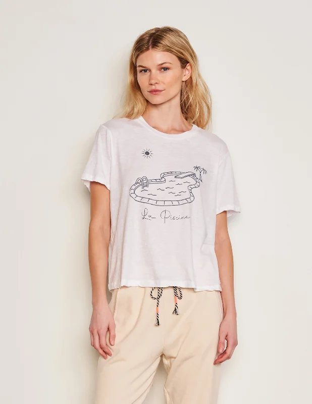 Sundry La Piscine Crew Neck Tee in Optic WhiteCrewneckstyle