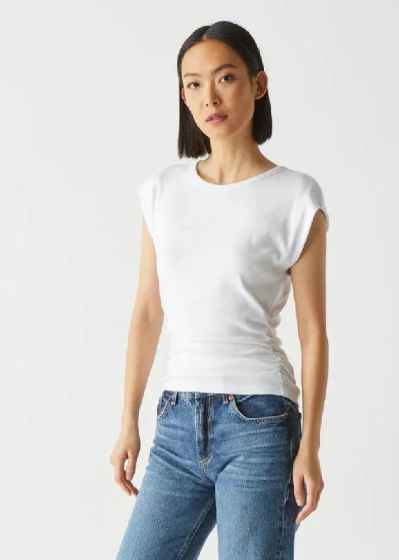 Michael Stars Joni Crew Neck Power Shoulder Top - WhiteCrewneckfabric