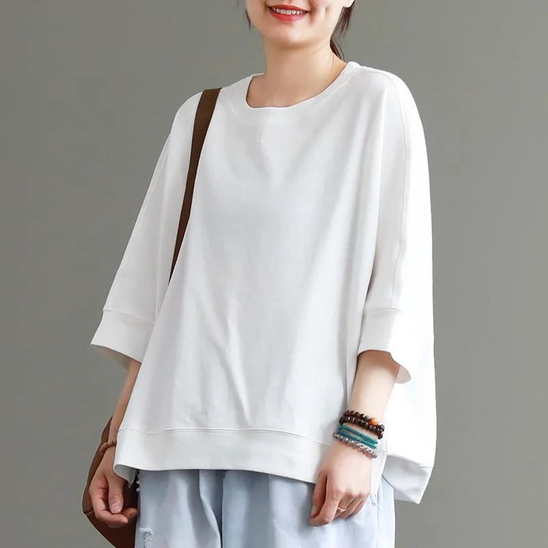 Solid Loose Crew Neck Casual Comfortable Slit BlouseCrewneckmoment