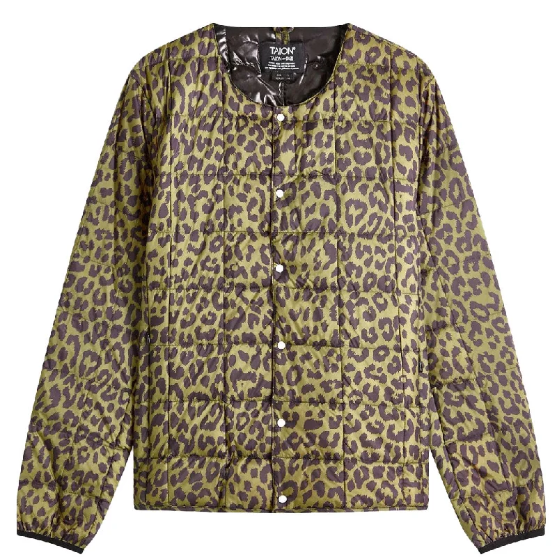 Taion Womens Crew Neck Button Down Jacket LeopardCrewneckmoment