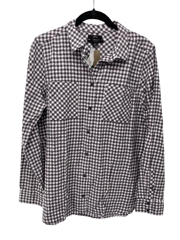 J Crew Misses Size 10 Grey Plaid New With Tags LS BlouseCrewneckdetail