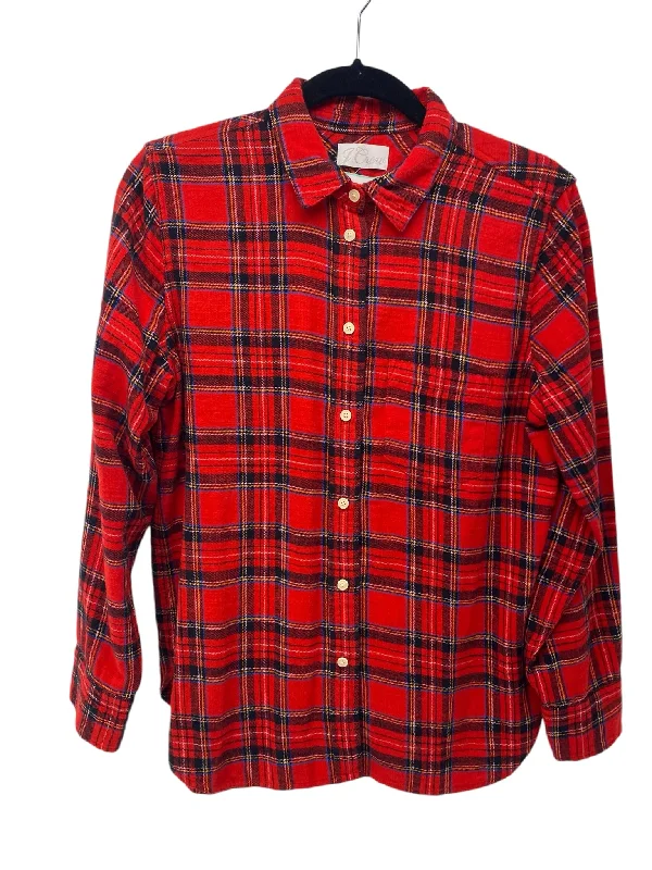 J Crew Misses Size 6 Red Plaid New With Tags LS BlouseCrewneckstretch