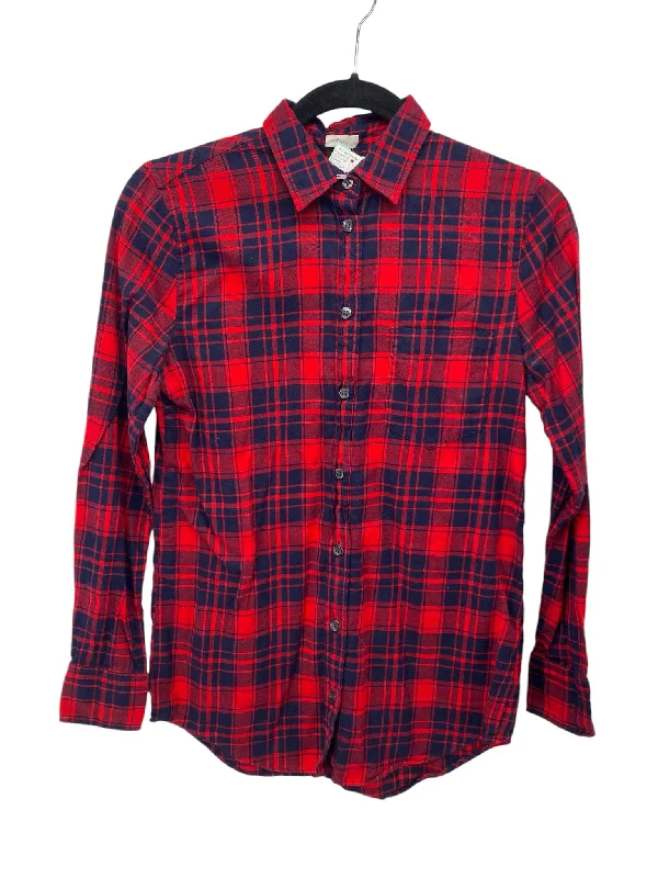 J Crew Misses Size XXS Red Plaid LS BlouseCrewneckidentity