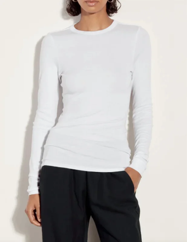 Supima Cotton L/s Crew Top In WhiteCrewneckvibe