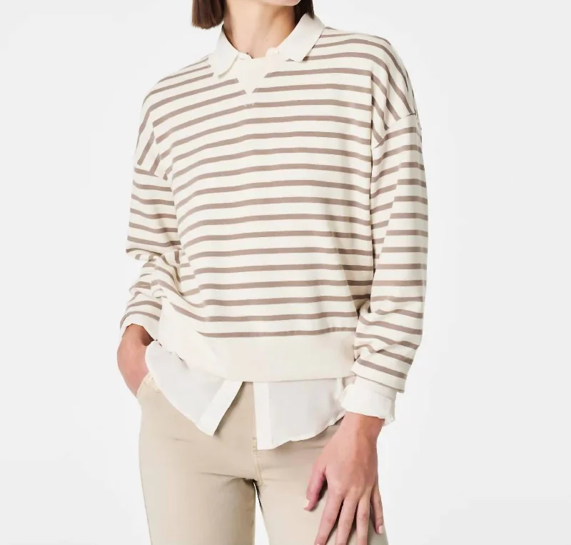 Airessential Striped Crew Neck Top In Porcelain FawnCrewneckmovement