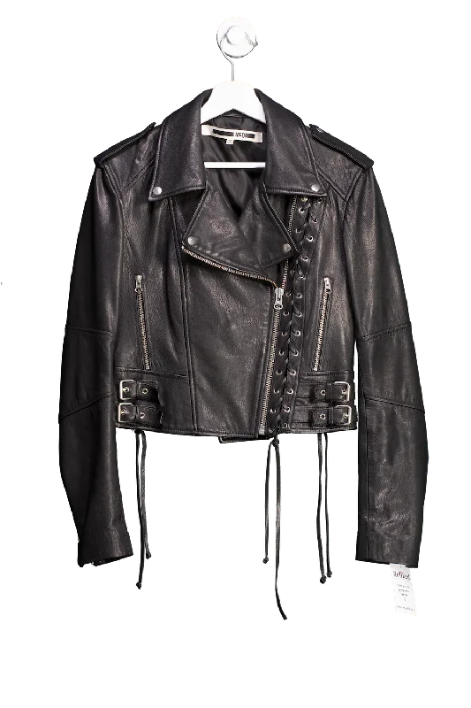 Camping JacketsAlexander McQueen Black Lace Up Leather Biker Jacket UK 10