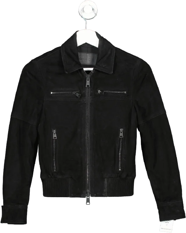 Cropped JacketsAll Saints Black Hopkins Leather Bomber Jacket UK 4