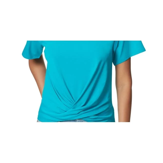 Anne Klein Women's Teal Twist Front Crew Neck Top Blue Size SmallCrewnecknetwork