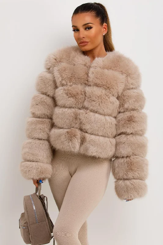 Recycled Fabric JacketsBeige Faux Fur Bubble Coat