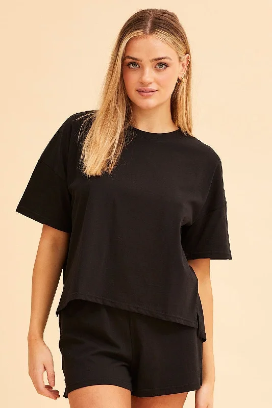 Black Jamie Curved Hem Crew Neck TeeCrewneckidentity