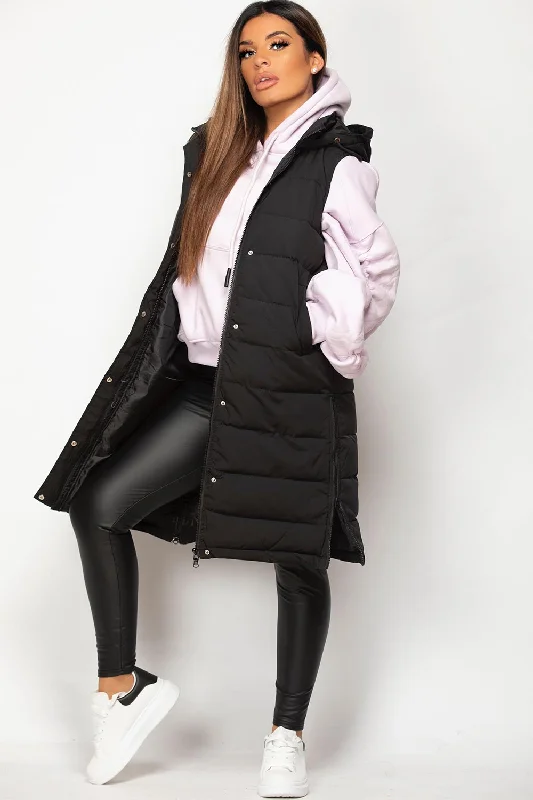 Puffer JacketsBlack Padded Longline Hooded Gilet