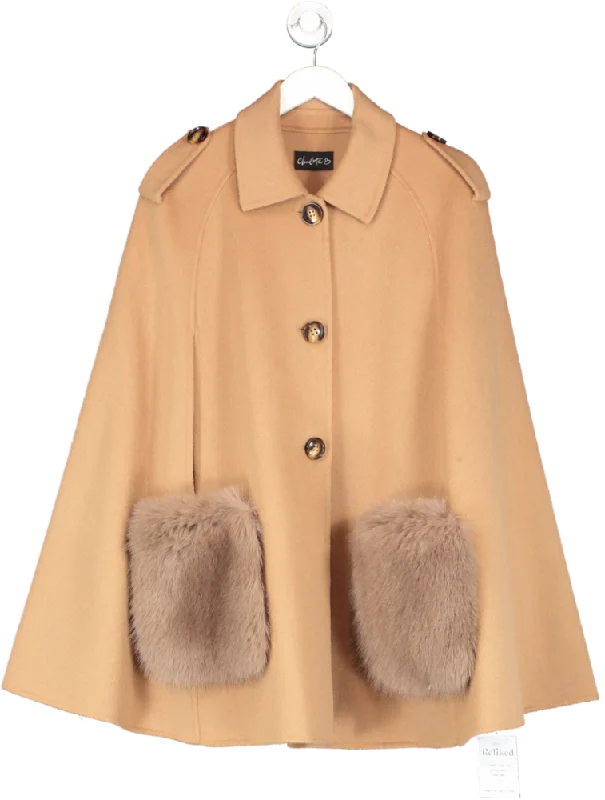 Limited Edition JacketsCharlotte B Brown Cashmere Cape With Faux Fur Pockets One Size