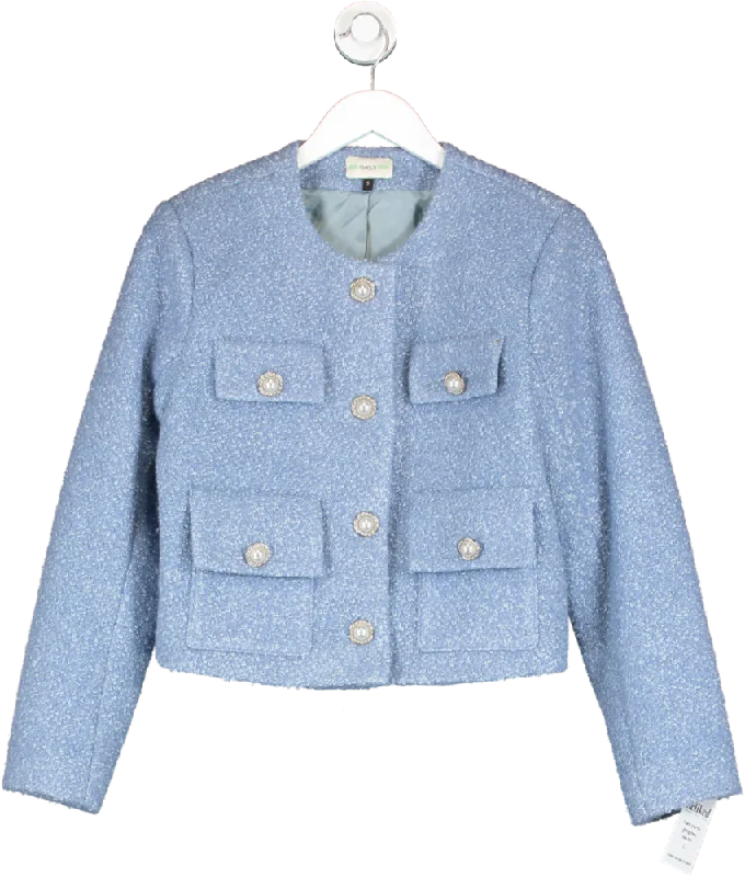 Linen Jacketschoux Blue Wool Blend Pearl Button Embellished Jacket UK S