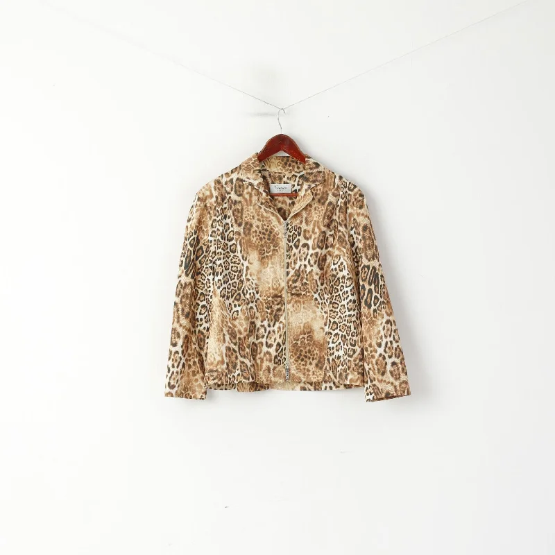 Limited Edition JacketsVendome Paris Women 40 M Jacket Brown Cheetah Shoulder Pads Full Zip Vintage Top