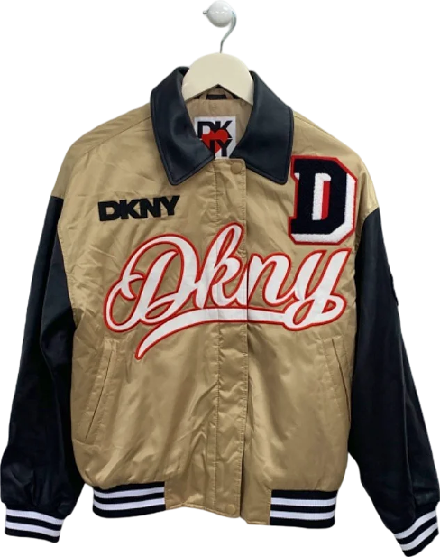 Down JacketsDKNY Beige Black Satin Varsity Jacket UK S