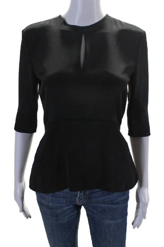 Hellessy Womens Black Crew Neck Peep Chest 3/4 Sleeve Peplum Blouse TopCrewneckenthusiast