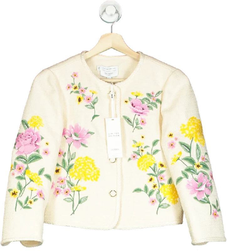 Zippered JacketsHobbs London Ivory Floral-Embroidered Limited Edition Jacket UK 6