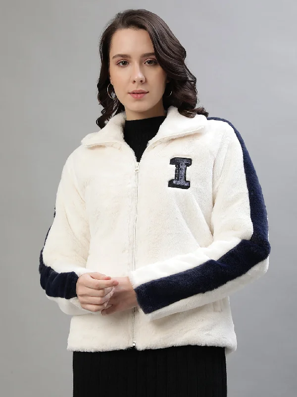 Reflective JacketsIconic Women White Solid Collar Jacket