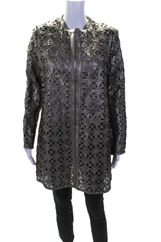 In Transit 2 Womens Bronze Leather Mesh Crew Neck Long Sleeve JacketCrewnecktailor