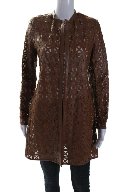 In Transit 2 Womens Brown Leather Mesh Crew Neck Long Sleeve JacketCrewneckhem