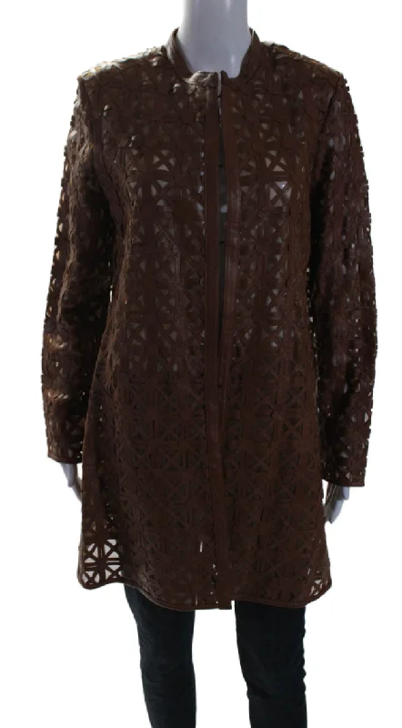 In Transit 2 Womens Brown Leather Mesh Crew Neck Long Sleeve JacketCrewneckstitch